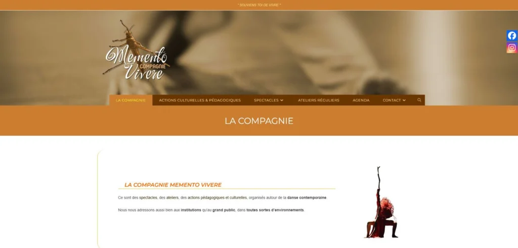 Capture d’écran du site Compagnie Memento Vivere